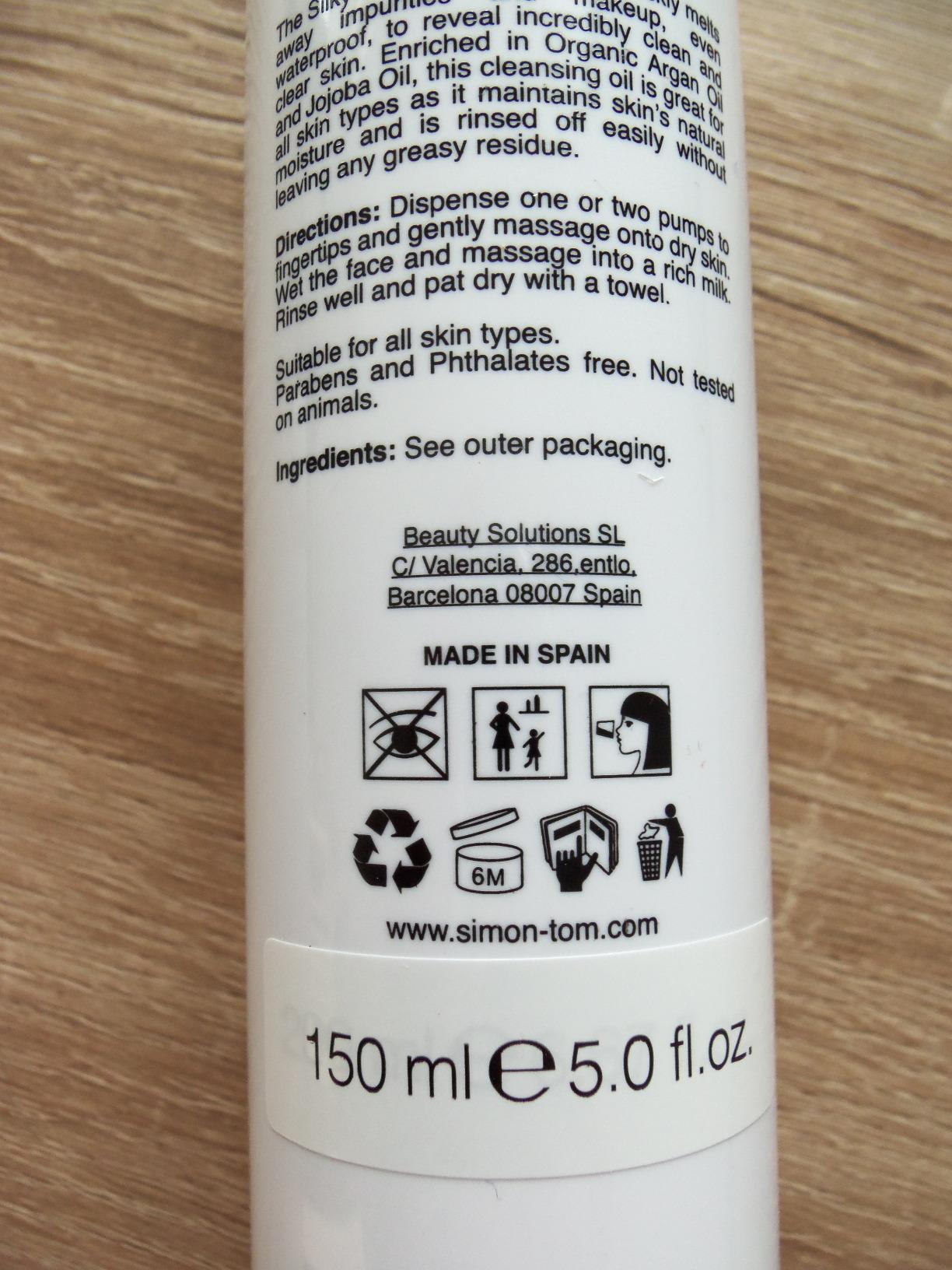 Simon & Tom Olio Struccante Viso Argan e Jojoba 150 ml waterproof