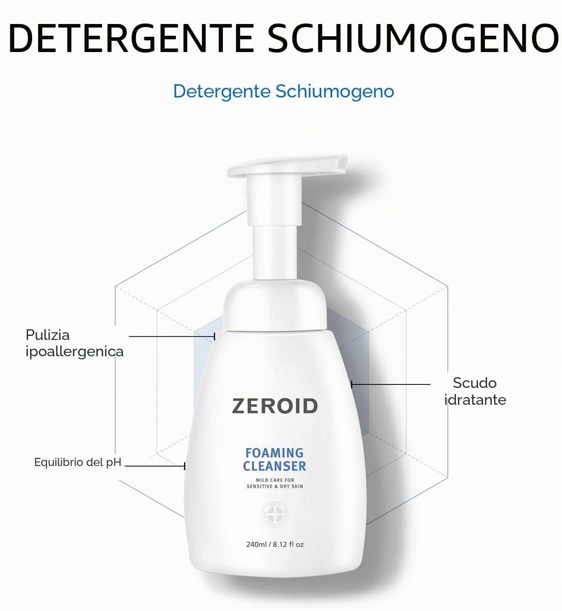 Zeroid Soothing Foaming Cleanser detergente viso 240 ml pelle sensibile