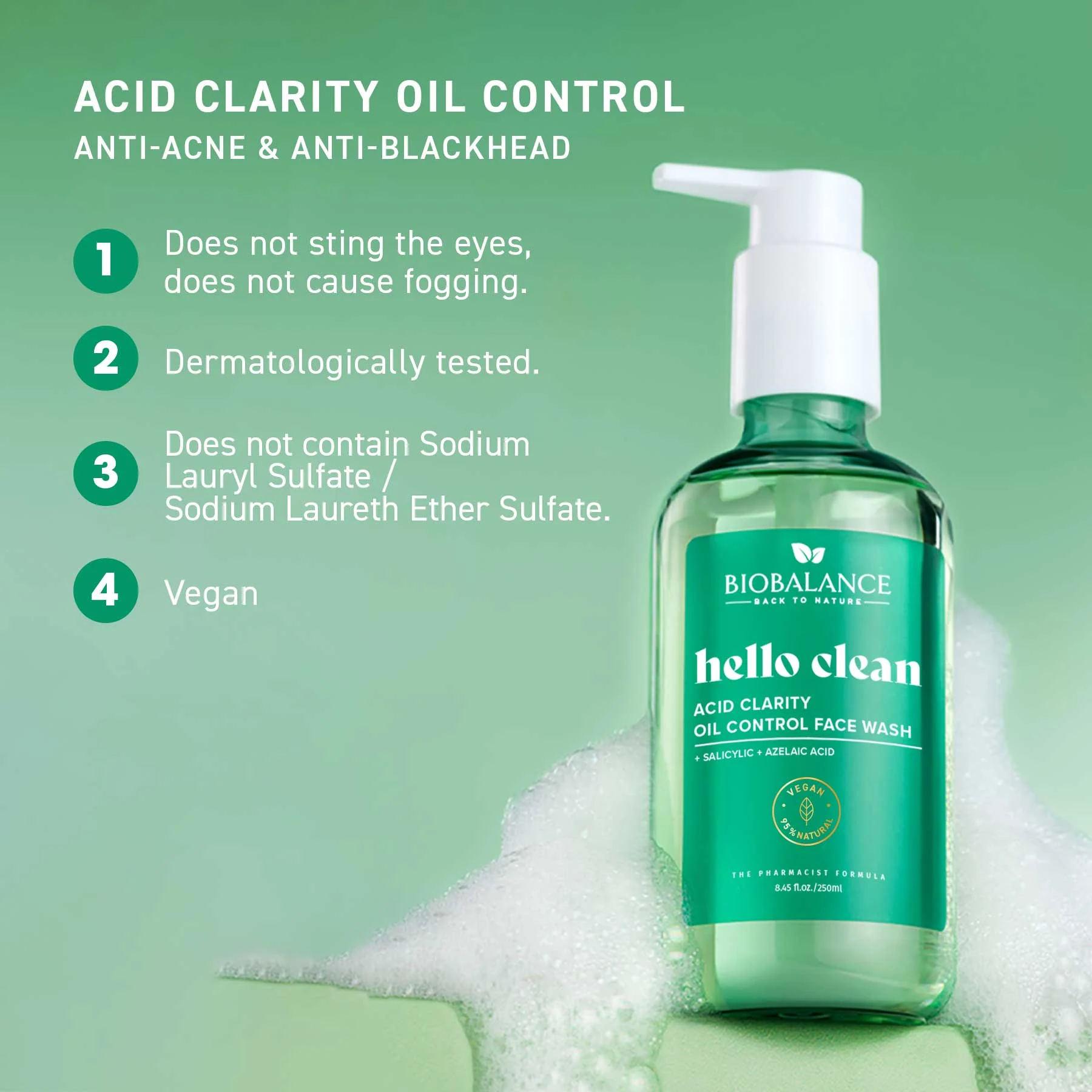 Biobalance Hello Clean Detergente Viso 250 ml pelli grasse