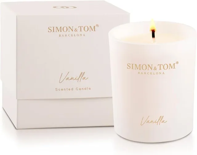 Simon & Tom Candela Profumata Vaniglia Cera Soia vaso bianco