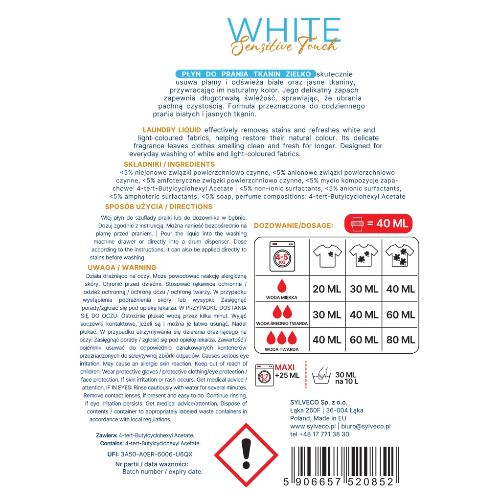 Zielko Sensitive Touch Detersivo Bianchi Liquido Delicato