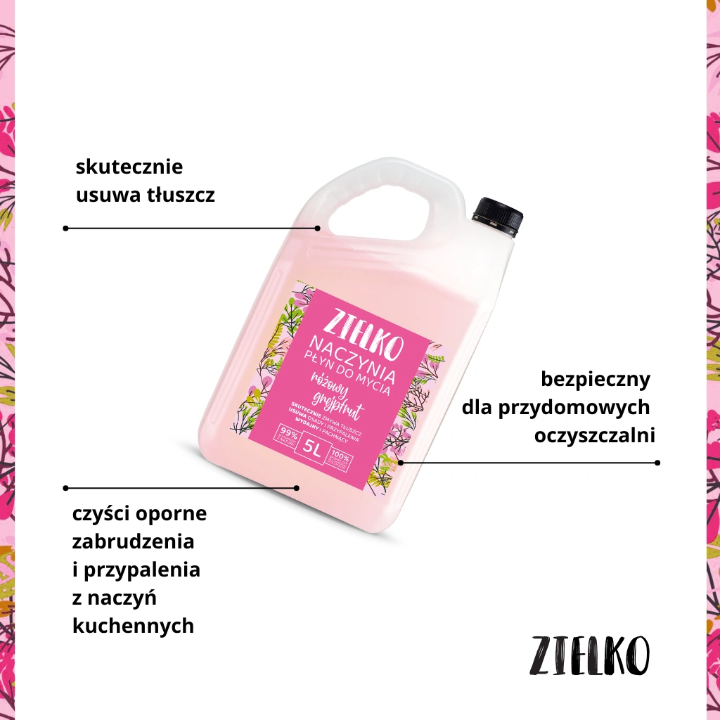 Zielko detersivo piatti pompelmo rosa 5L ecologico