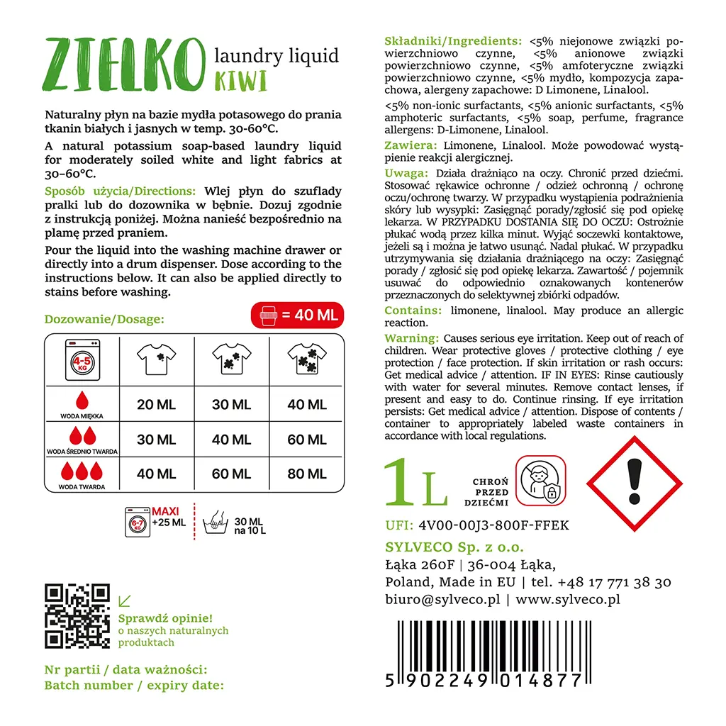Zielko Detersivo Bucato Bianchi 1 l Kiwi