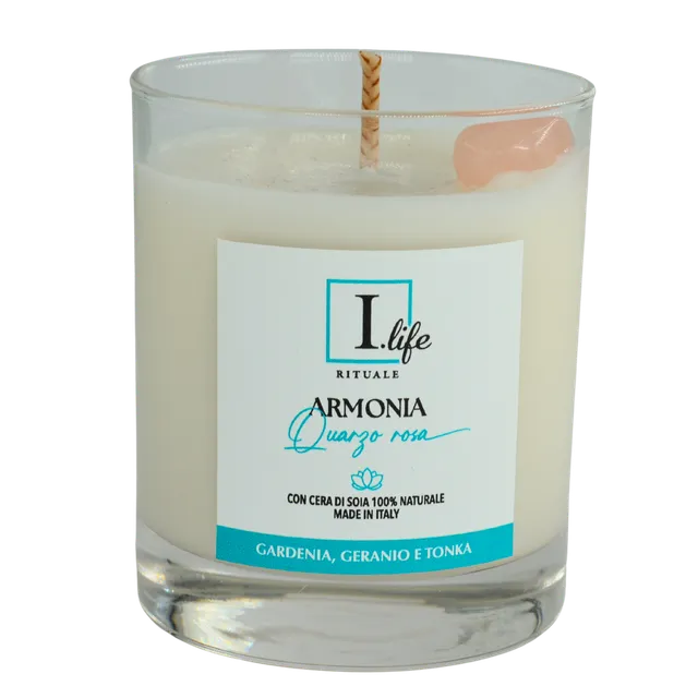 I Life Armonia Candela Vaso 170 gr Quarzo Rosa Soia