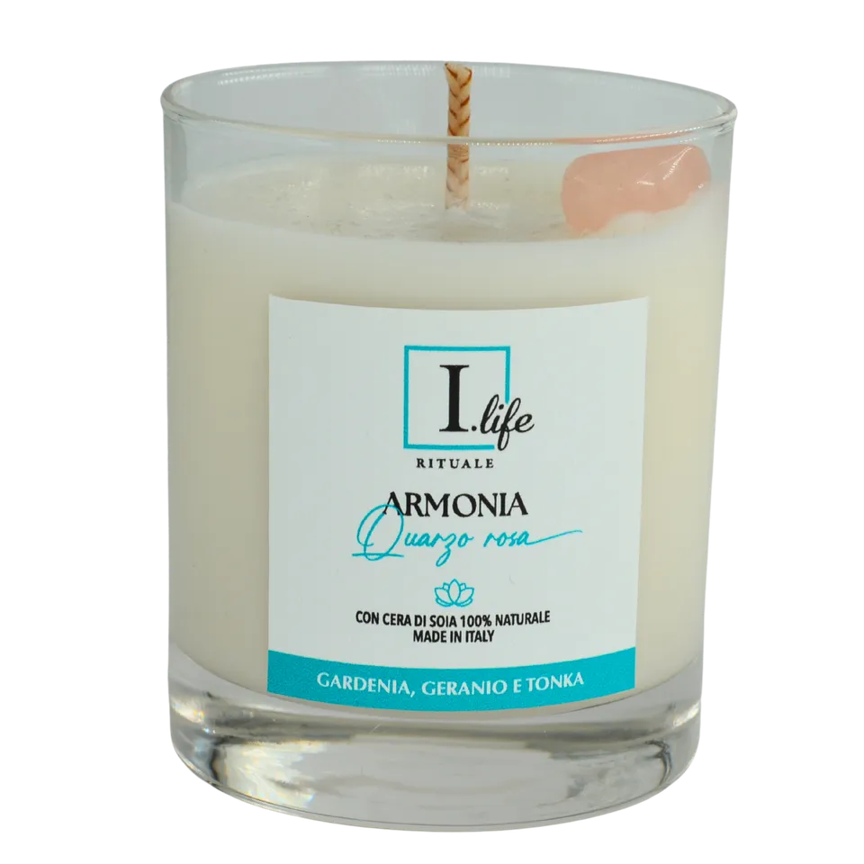 I Life Armonia Candela Vaso 170 gr Quarzo Rosa Soia