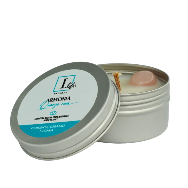 I Life Armonia Candela Tin Quarzo Rosa Gardenia 100 g