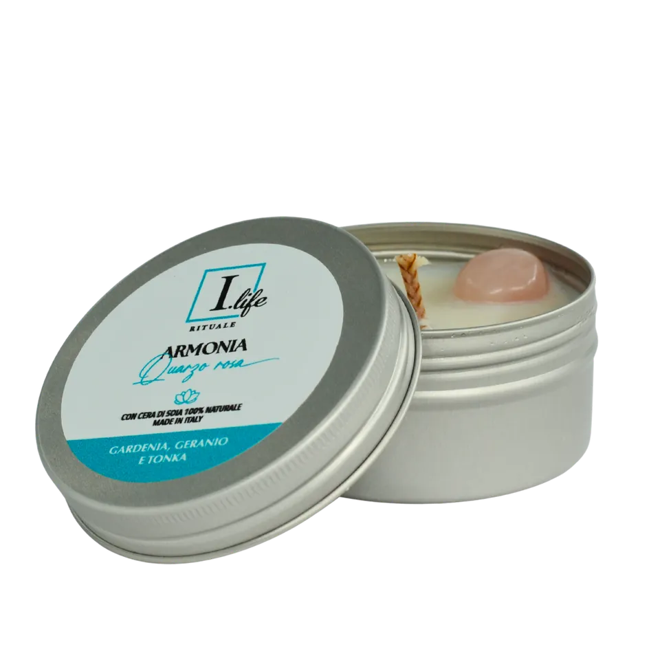 I Life Armonia Candela Tin Quarzo Rosa Gardenia 100 g