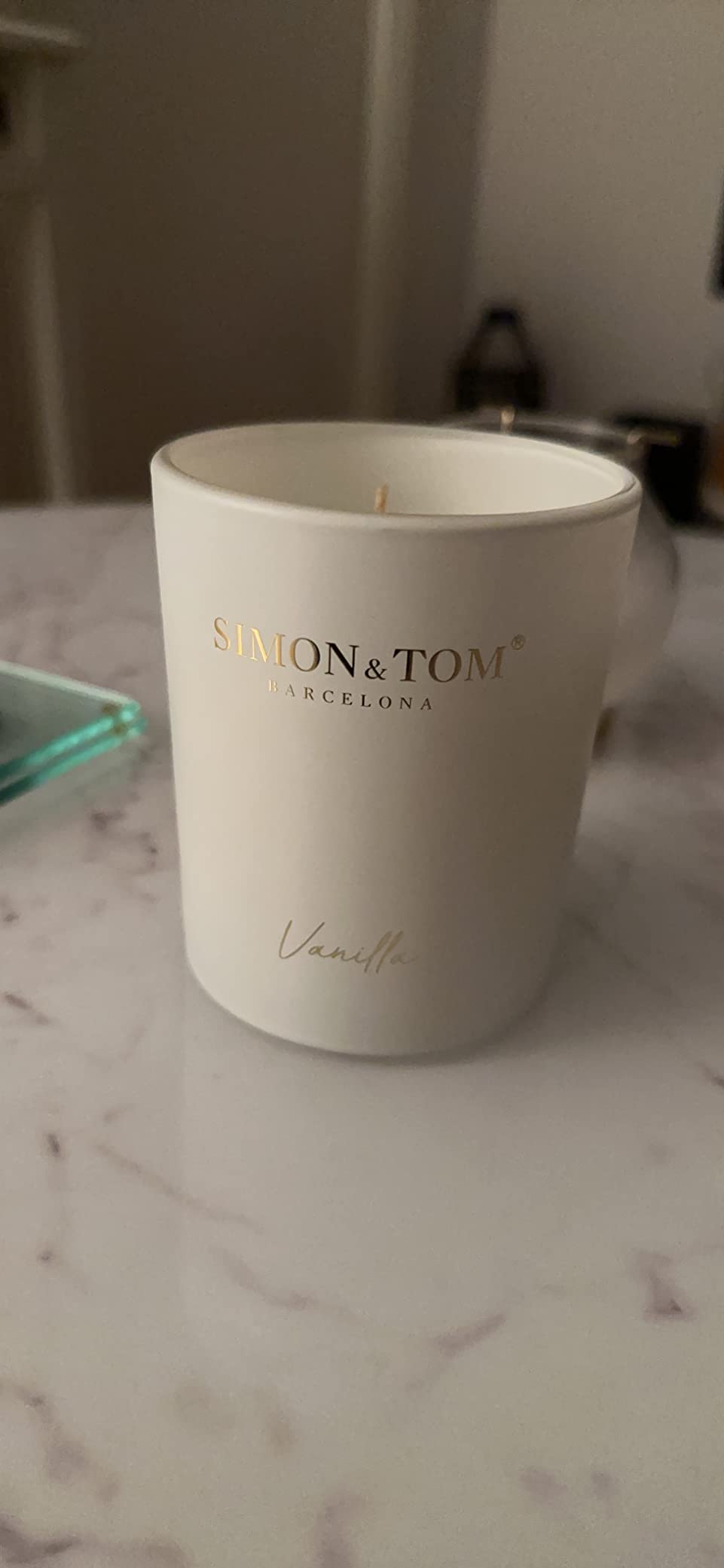 Simon & Tom Candela Profumata Vaniglia Cera Soia vaso bianco