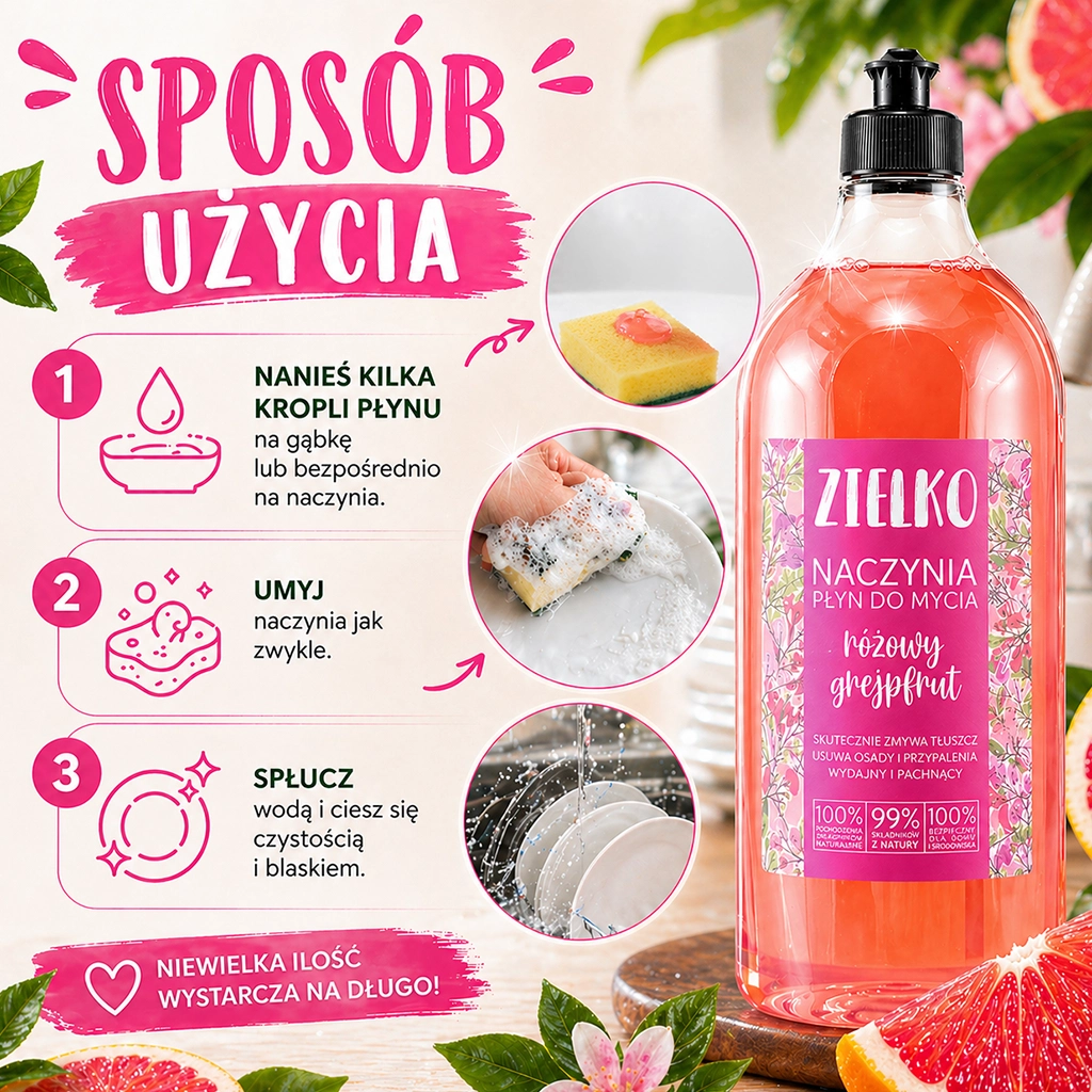 Zielko Detersivo Piatti Pompelmo Rosa 1l ecologico