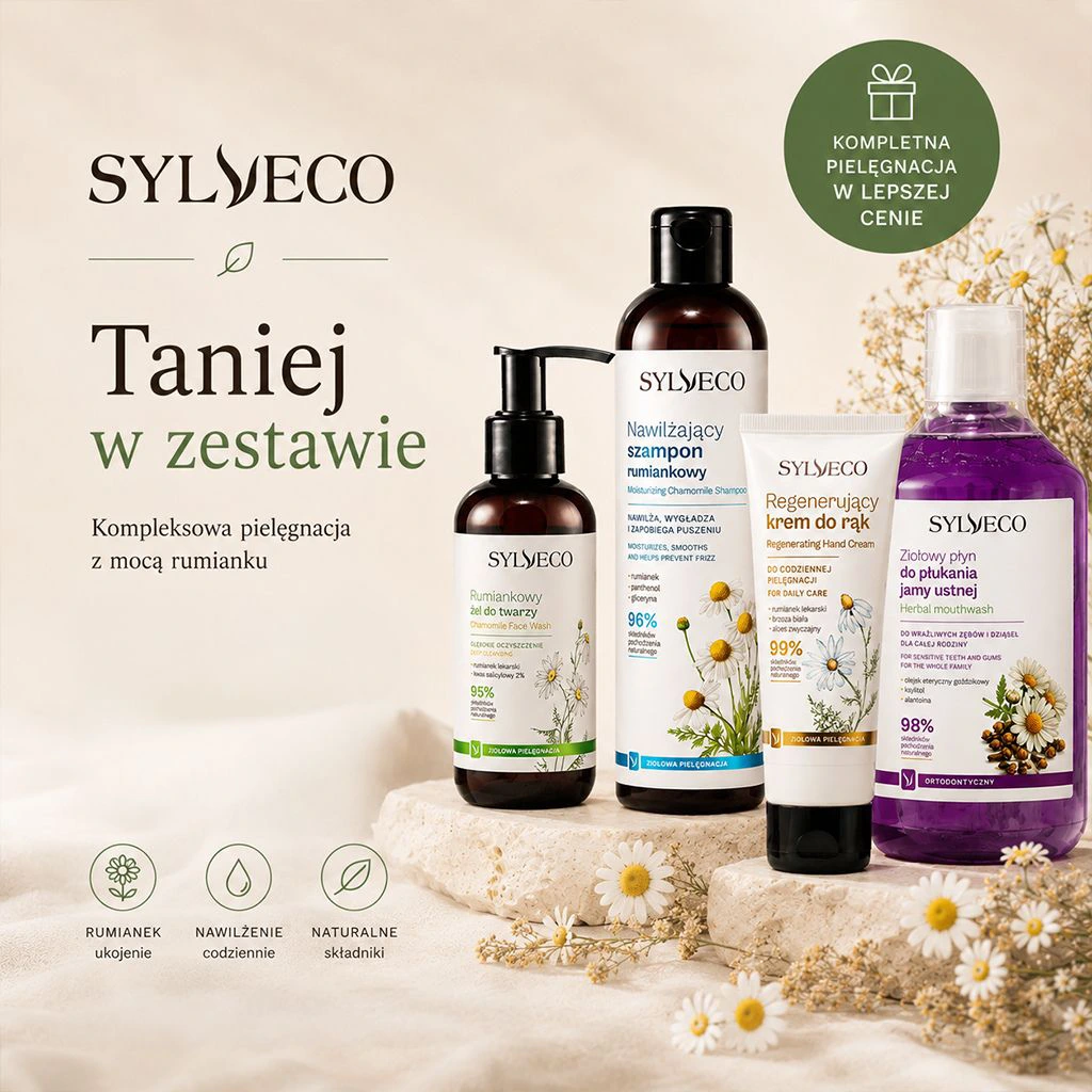 Sylveco set camomilla viso capelli mani igiene orale lenitivo